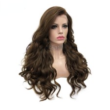 24" Brown Wig Deep Wave Synthetic Lace Front Wig High Temperature Fiber