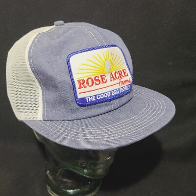ROSE ACRE Farms Good Egg People Trucker Denim Mesh CAP HAT VTG USA K-Products