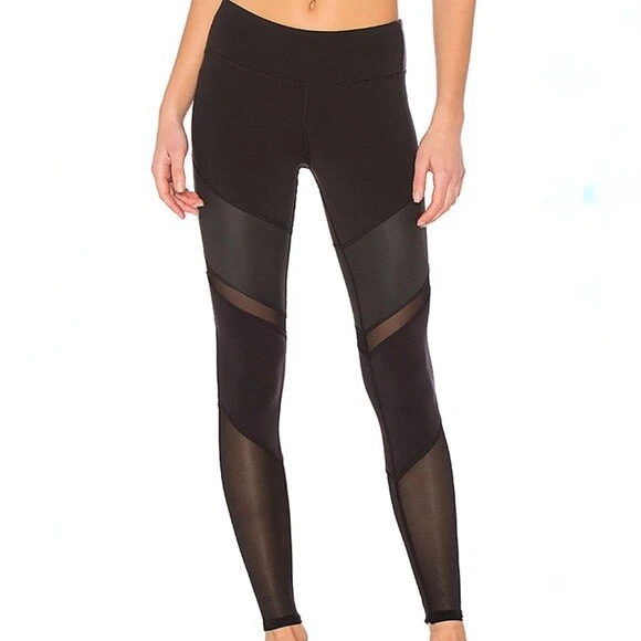 ALO Yoga Sheila Paneled Mesh Low Rise Leggings Small Black