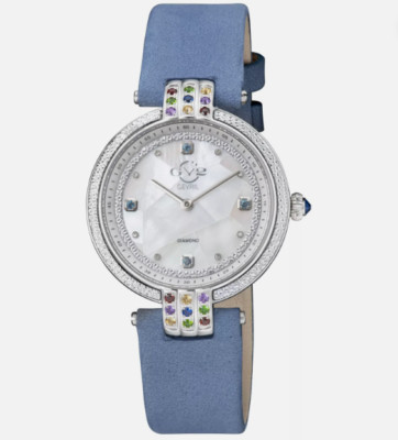NEW GV2 by Gevril Women's Matera Light Blue Leather Watch 35mm 12806