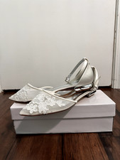 White lace toe wedding shoes with slight heel NEVER WORN 