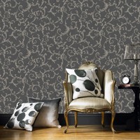 Tapete Graham&Brown Empress Scroll Barock Damast Schwarz Gold 104963 / 4,12 €/Qm