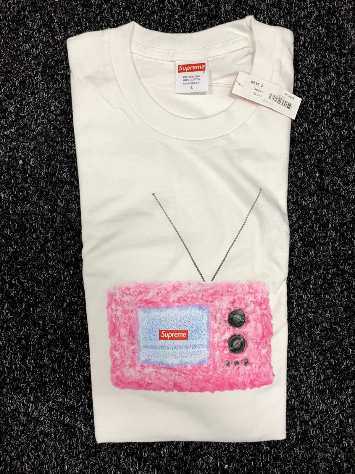 T shirt TV Supreme SS18 blanc rose NEUF taille Large
