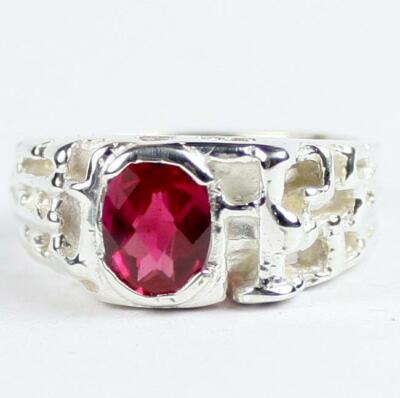 925 Sterling Silver Men's Nugget Ring, Created Ruby, SR197
