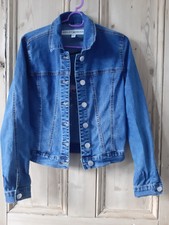 Ashley Mason Women Denim Blue Jean Jacket Roses Accent On Back Uk 8 Small