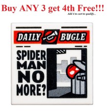    NEW Lego Tile 2 x 2 with Newspaper 'DAILY BUGLE' and 'SPIDER MAN NO MORE '