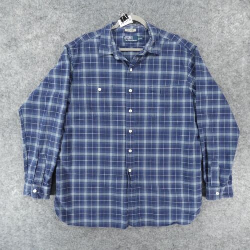 Polo Ralph Lauren Shirt Herren XXL True Indigo Langarm geknöpft blau kariert