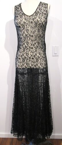 ANTIQUE VINTAGE DRESS 1920S T0 1930S ALL LACE BLACK GOWN DECO SIZE S TO M F8 - Picture 12 of 19