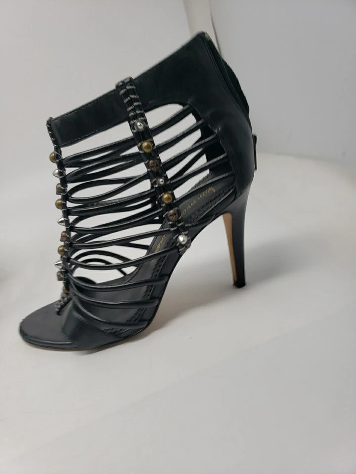 Jean-Michel Cazabat Talla 38/8 Tacón Gladiador Negro Bronce Cuero Dorado Remaches Cremallera Foto 2 de 4