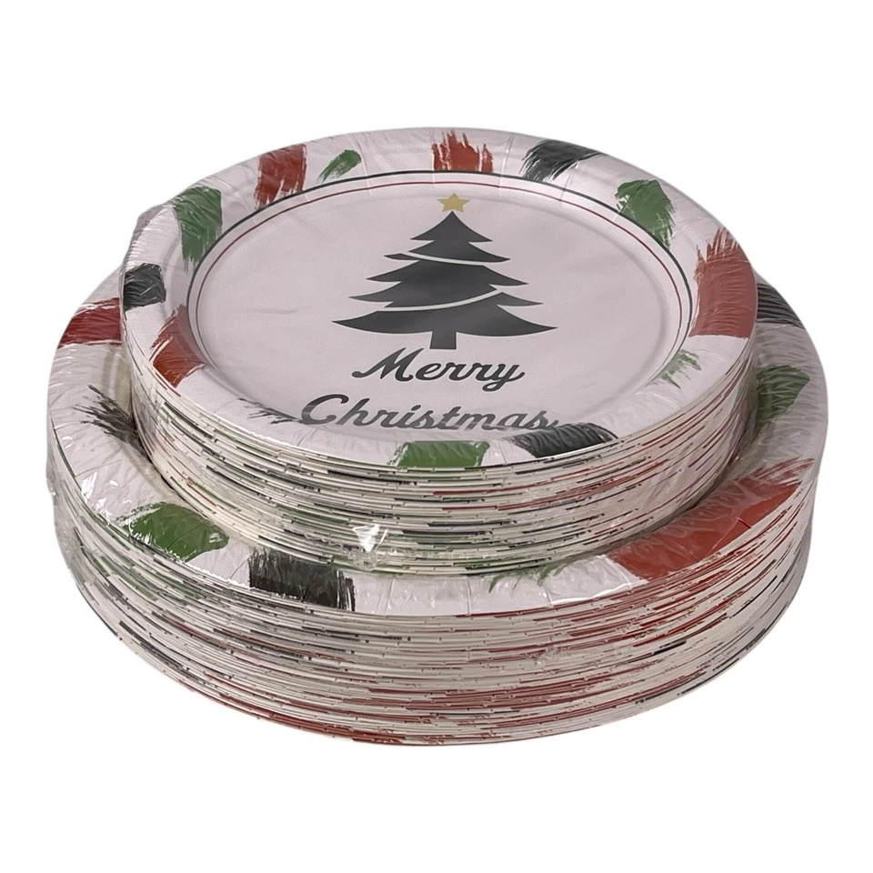 NEW Christmas Tree Paper Plates & Napkins Set Holiday Party Tableware 150pc - Image 4 of 4
