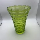Vintage  1960s Federal Glass Yorktown Green Vase  Large 8.25"   Mid Century RARE