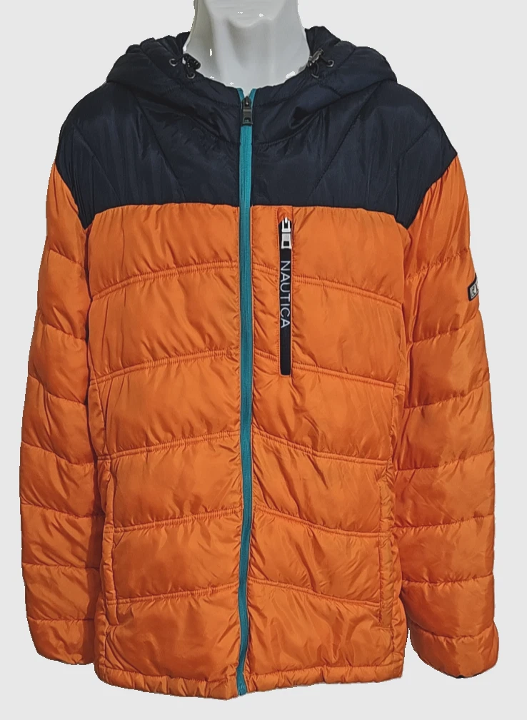 NAUTICA Men's XXL Water Wind Resistant Puffer Jacket N-83 2XL Orange/Navy - product detail image 10