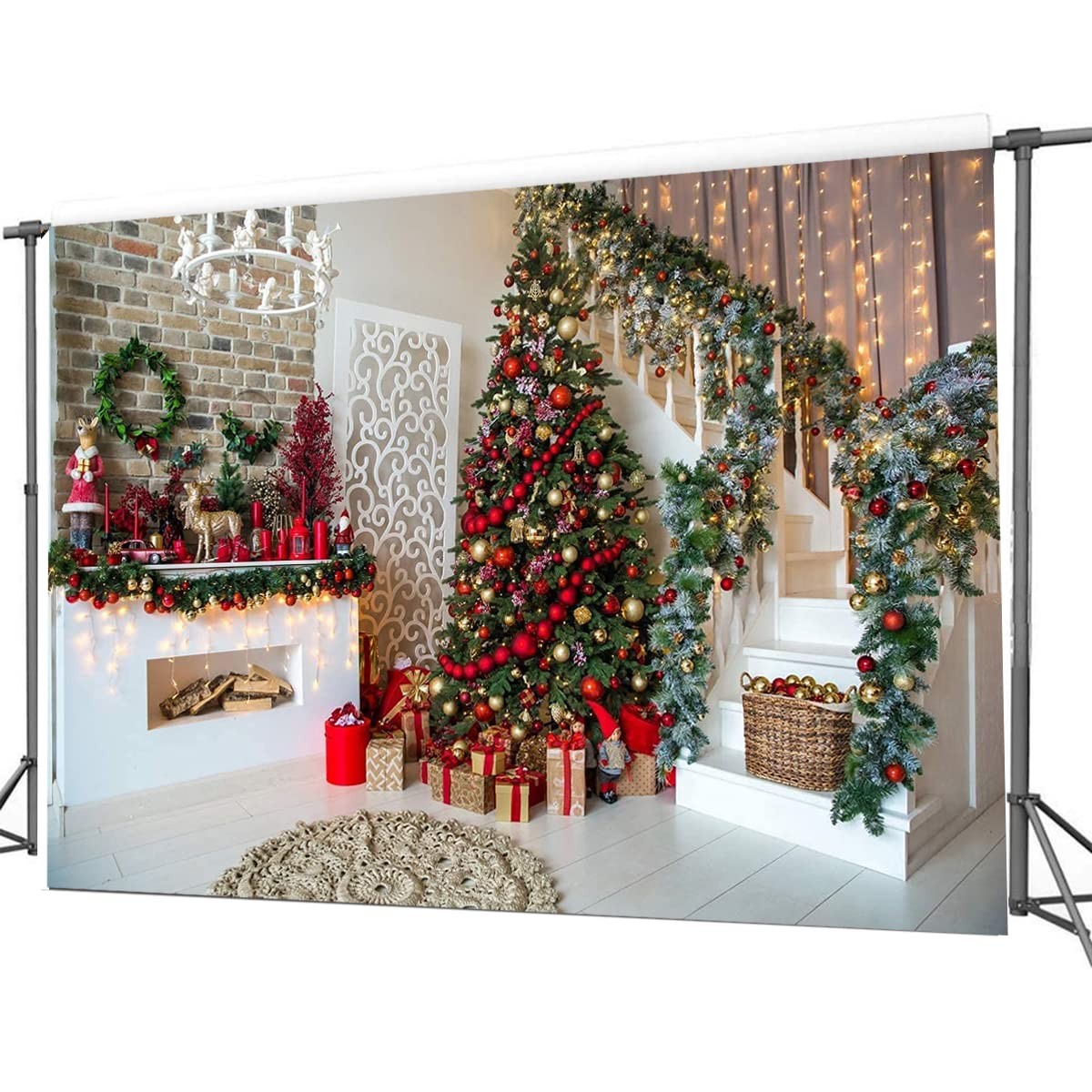 7x5FT Christmas Photography Backdrops Christmas Fireplace Decoration 7x5