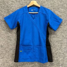 Unbranded Scrub Top Women L Large Blue V-Neck Short Sleeve Pockets Workwear