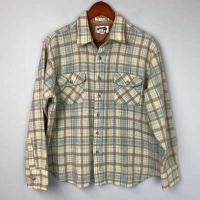 Vintage 70s/80s Shelter Bay by Arrow Gray Plaid Wool Blend Button Down Shirt XL