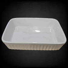 Vintage Stoneware Cream Speckled Japan Ribbed Mini Baking Dish Casserole Pan