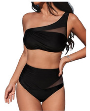 CUPSHE Women's Bikini Sets One Shoulder High Waisted Asymmetrical Neck Ruched