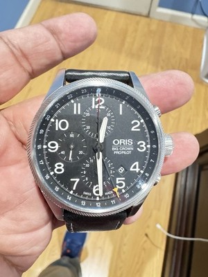 Oris Big Crown ProPilot Chronograph Black Dial Leather Band Sports Wristwatch