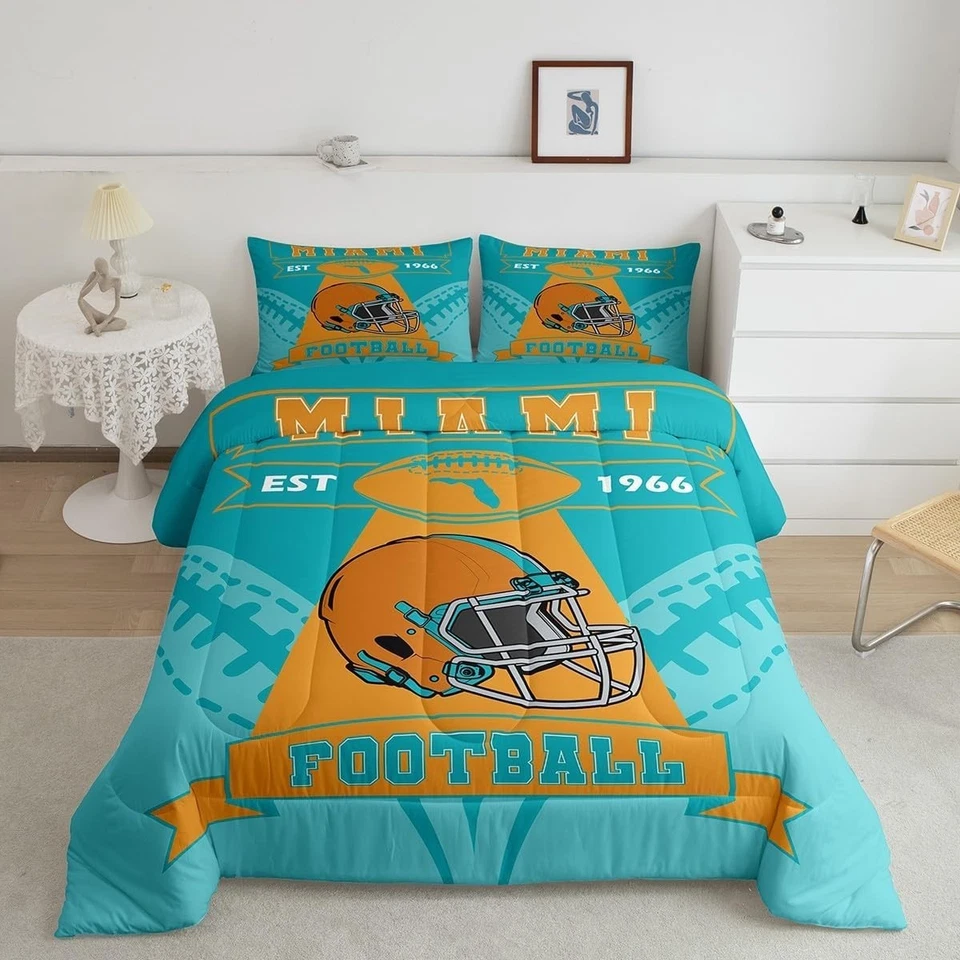 Miami Dolphins Queen Comforter Bedding Set 5 Piece Football set - Image 3 of 3
