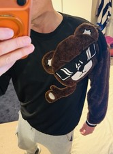 Bear Jumper, Fluffy Arm & Face, Black LS UK M MENSWEAR