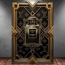 LEINWAND BILDER XXL NOIR PARFUM FLACON SCHWARZ GOLD ABSTRAKT WAND POSTER 2291