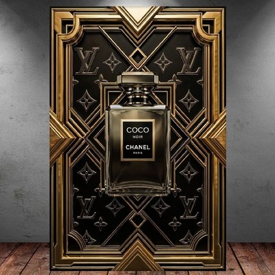 LEINWAND BILDER XXL NOIR PARFUM FLACON SCHWARZ GOLD ABSTRAKT WAND POSTER 2291