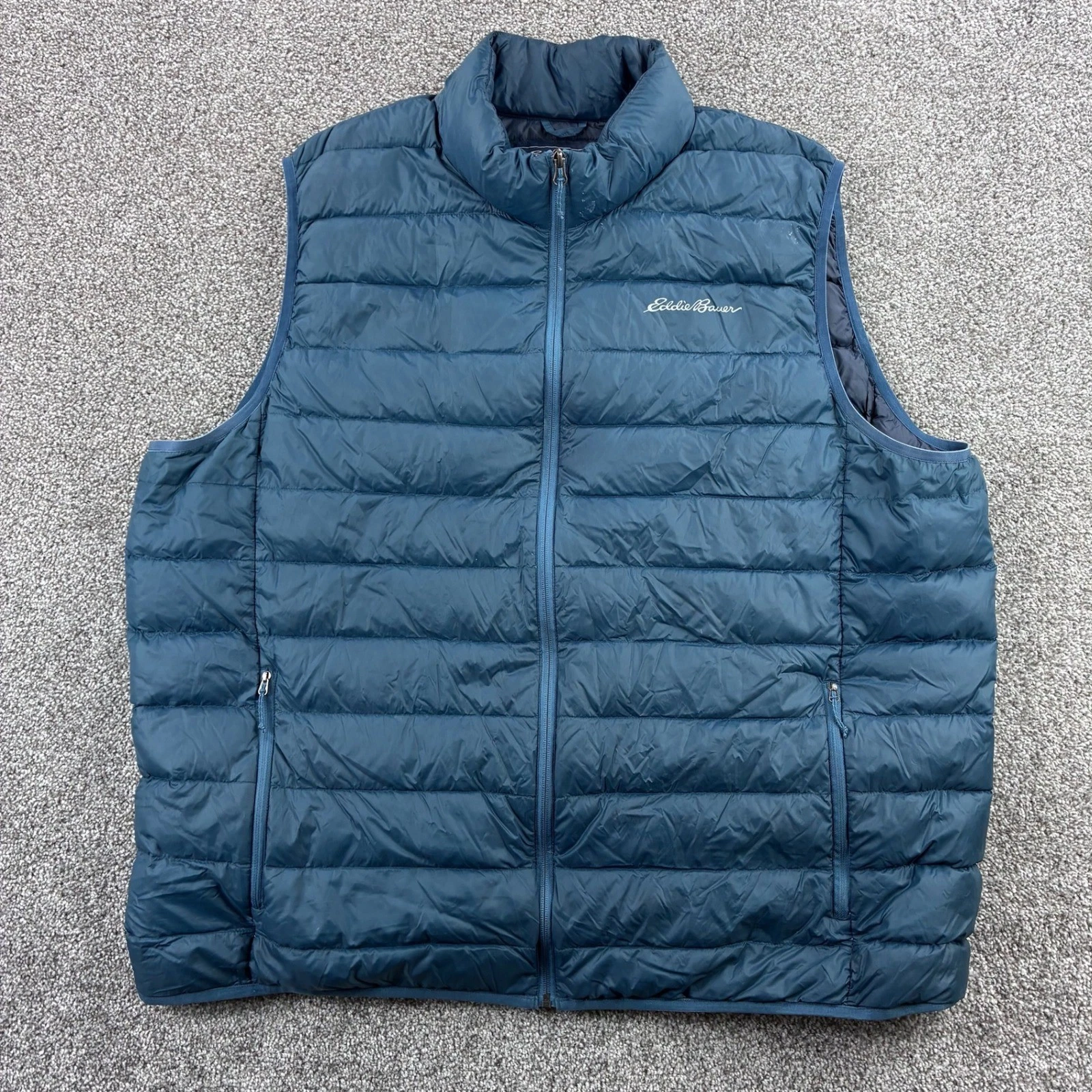 Eddie Bauer Down Puffer Vest Mens 3XL Tall Blue Full Zip Lightweight Insulated