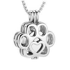 Pet Cremation Jewelry For Ashes For Dog/Cat Paw Stainless Steel All Silver