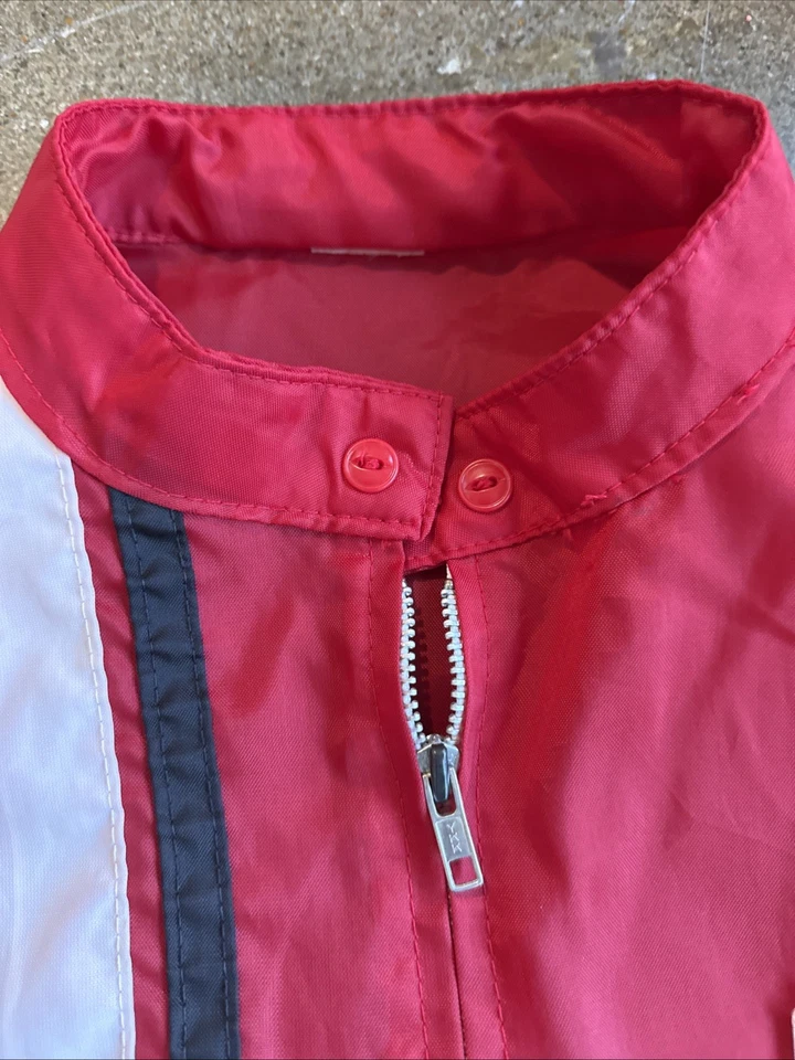 Cortavientos Holley Rojo Carreras Años 60 70 Vintage con Rayas Blancas y Negras XL ¡LIMPIO! Foto 2 de 4