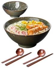 Large Japanese Ramen Bowl Set of 2, Material Safety Ceramic Ramen Bowls with ...
