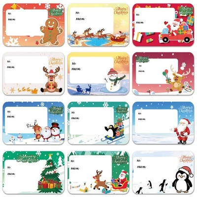 AUXHCYL 120PCS Christmas Gift Labels Stickers 12 Styles Self-Adhesive Xmas Tags
