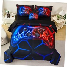Boys Twin Comforter Set Gaming Bedding Set for Kids Twin 6-piece Red Blue