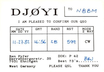 Ehningen West Germany DJ0YI QSL Radio Postcard