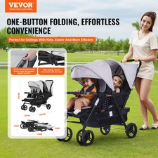 Double Stroller, Foldable Lightweight Twin Stroller with Tandem Seating, Black)