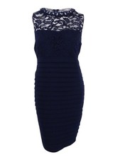 Betsy & Adam Women's Plus Size Banded Lace Sheath Dress (18W, Navy)