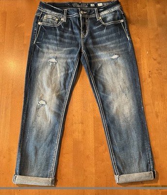 MISS ME Mid-Rise Easy Crop Stars Stripes USA Flag Jeans Style JE8941EC Sz28 Y2K