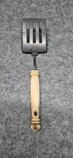 EKCO USA Vintage Spatula  3 Slotted Nylon Black & Wood Handle Kitchen Utensil
