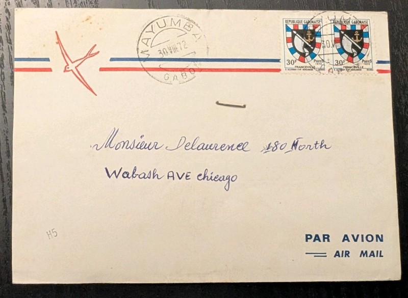 GABON 1972 AIRMAIL COVER Mayumba to USA Envelope Collection Franceville Stamps