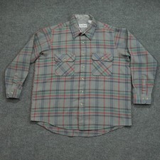 Vintage Sears Roebuck Shirt Mens XL Grey Plaid Wool Blend Flannel Button Up 80s