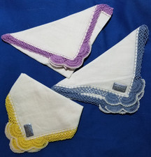 3 Vintage All Linen Made in Ireland Crochet Edge Handkerchiefs 11"x11"
