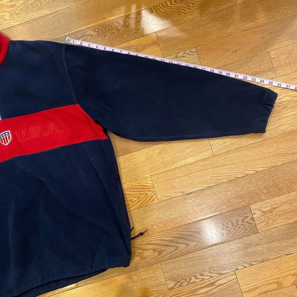 GANT USA Vintage Rugger Fleece 1/4 Quarter Zip Sweatshirt Men's L Navy Blue Red - Image 2 of 4