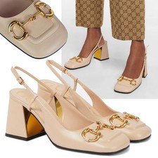 GUCCI SHOES HORSEBIT SKIN ROSE LEATHER SLIGNBACK GOLD MIRROR HEEL 1,050 41 11