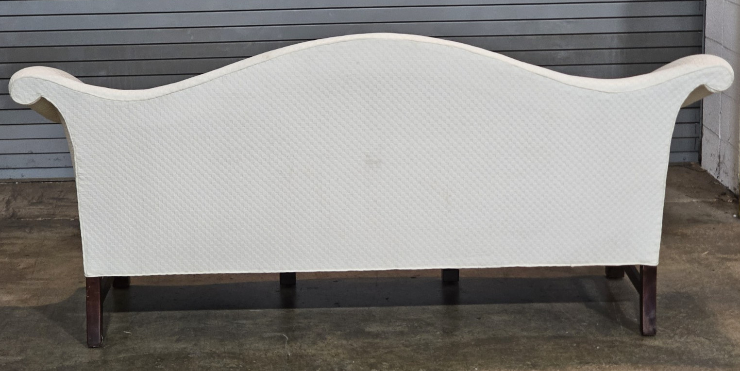 Southwood Mahogany Chippendale Style Sofa Marlborough Legs Cream Polk Dot Fabric