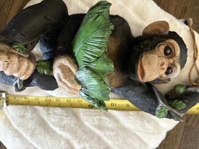 Monkey Hanging Decor Garden Ornament Chimp Hang Rope Figure Statue Sculpture US