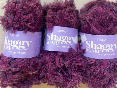 Lot of 3 SIRDAR Shaggy Scarf Yarn, #0605 Maroon&Purple, Acrylic/Nylon