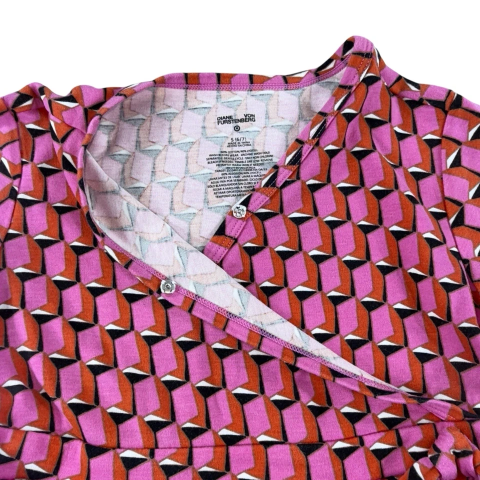 Vestido Diane Von Furstenberg Target Niñas Pequeño 6 7 Imitación Envoltura Rosa Naranja Negro Foto 4 de 4