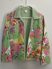 Alfred Dunner Light Weight Jacket Blazer Sz 12P Reversible Floral Green Checks