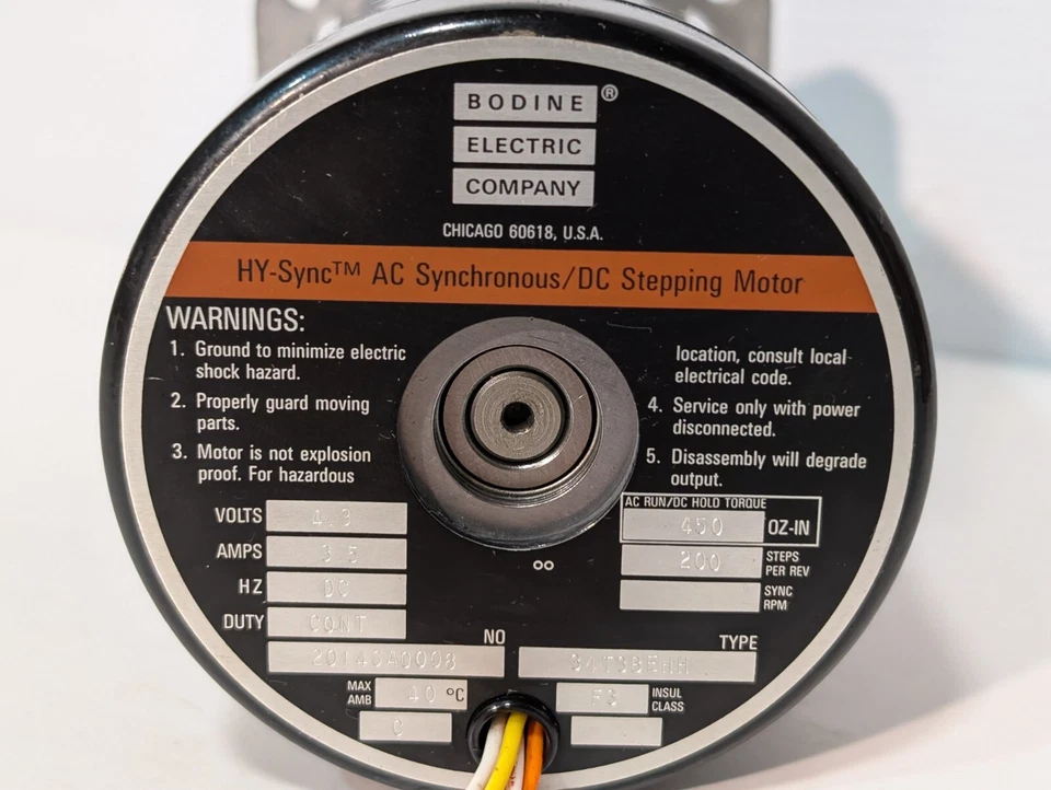 Bodine Electric 34T3BEHH Hy-Snyc AC Synchronous / DC Stepping Motor, 4.3V, 3.5A - Image 3 of 4