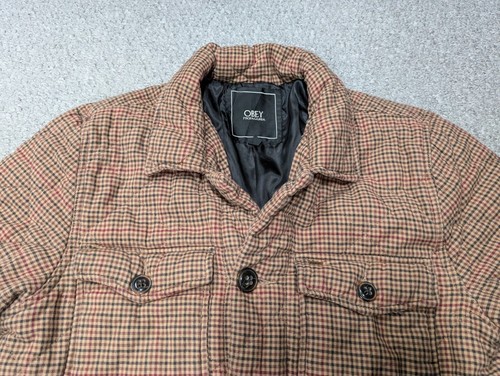 Obey Brown Check Plaid Padded Flannel Country Hunting Shacket Jacket M - Picture 3 of 12