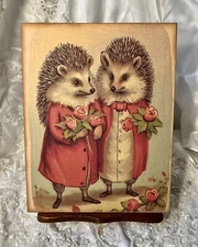 Valentine Animals: Hedgehogs #1  Handcrafted Plaque Sign